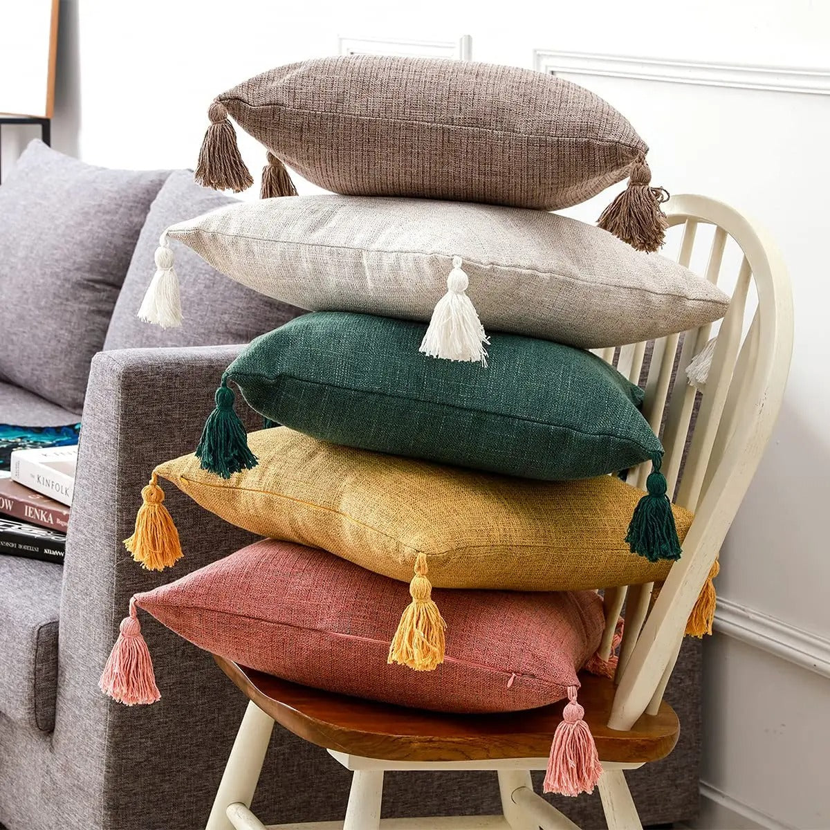 ImperialRest Linen Cushion Cover - Tasseled Accent