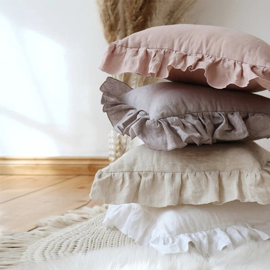 Linen Ruffle Cushion Cover - Ruffle Edge Linen