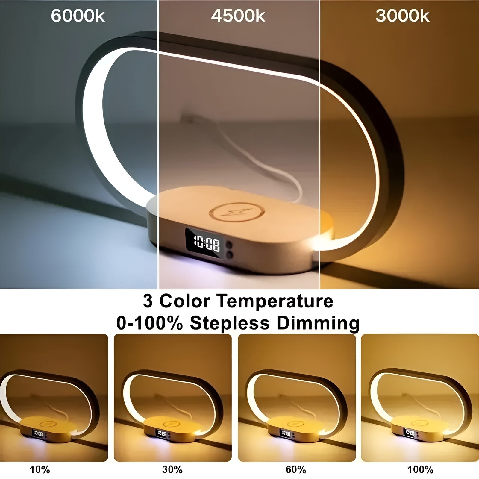 3-in-1 Desk Lamp - Wireless Charger & LED Clock