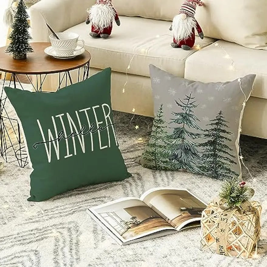 Festive Christmas Cushion Cover - Christmas Tree Winter