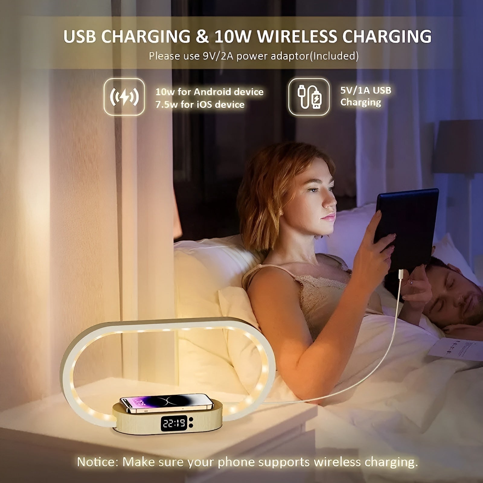3-in-1 Desk Lamp - Wireless Charger & LED Clock
