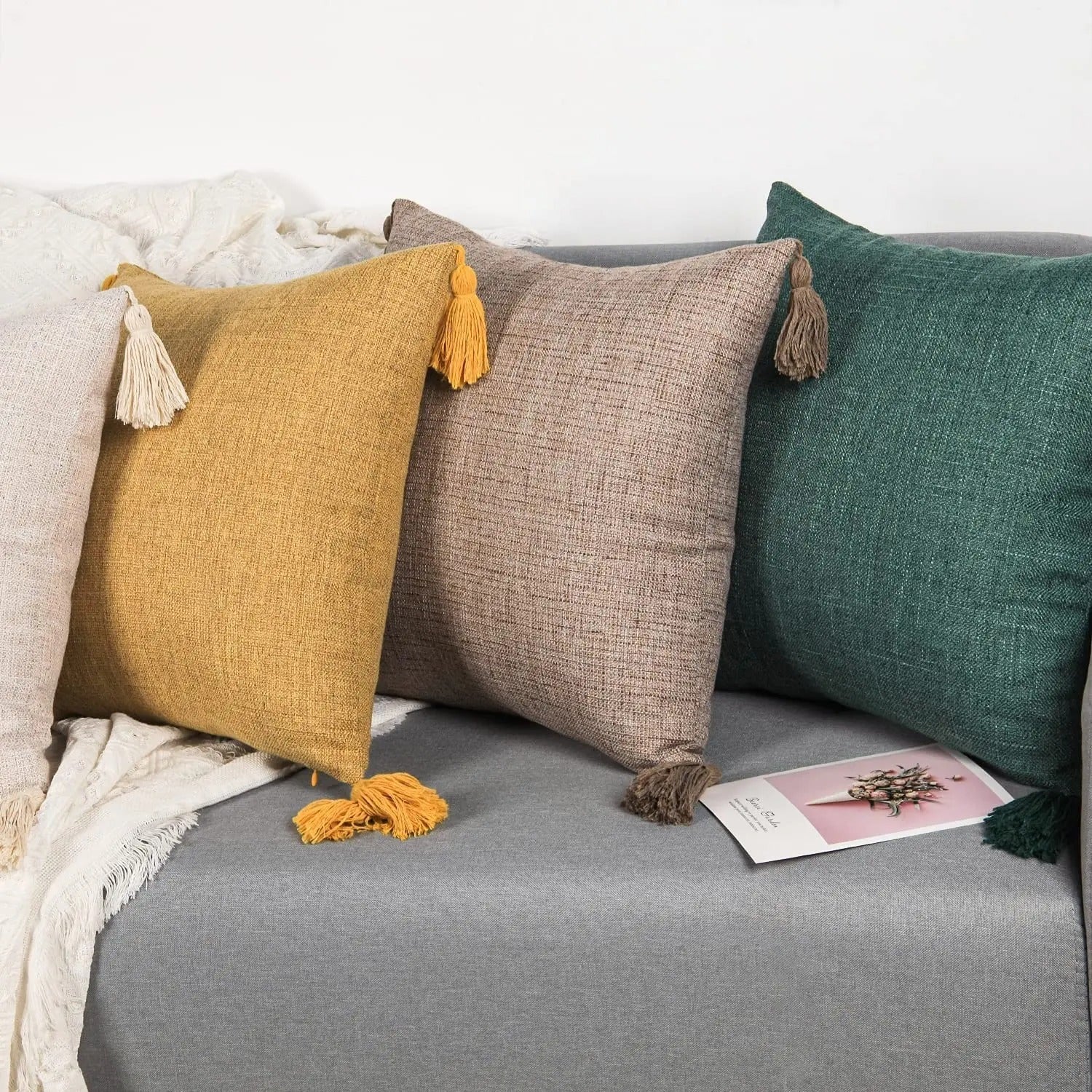 ImperialRest Linen Cushion Cover - Tasseled Accent