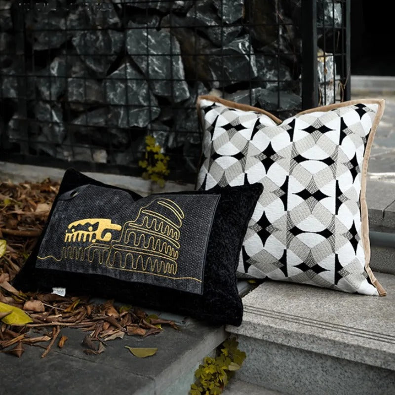 RegalRest Cushion Cover - Geometric Black & Khaki