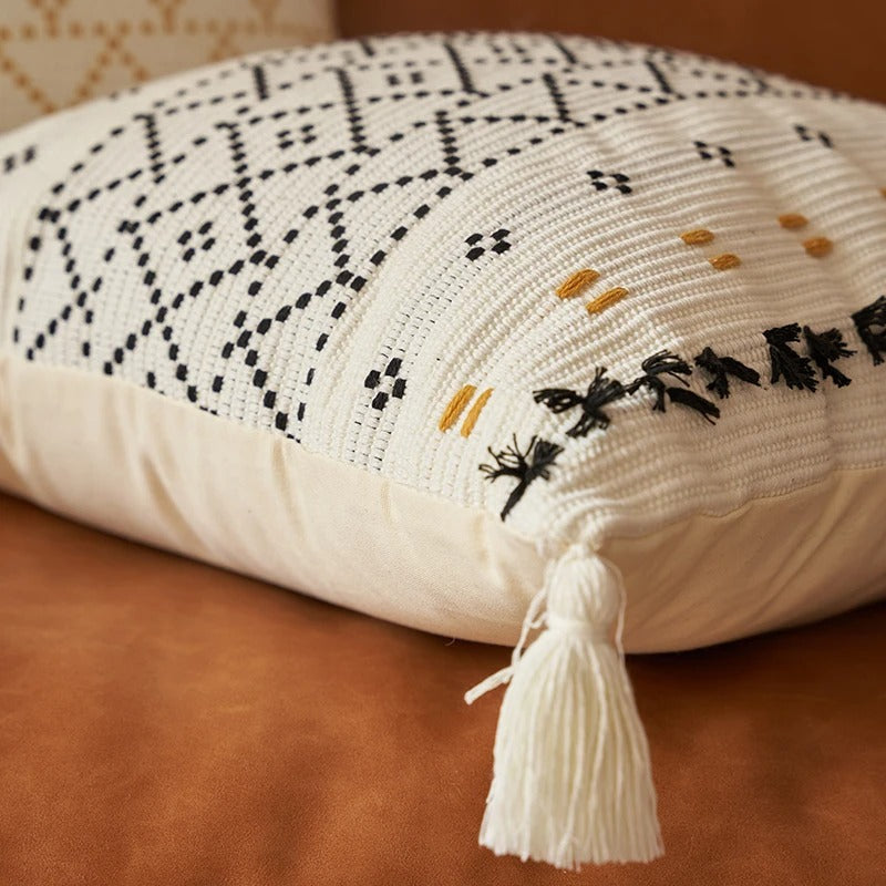 SatinCiel Boho Cushion Cover - Tufted Design