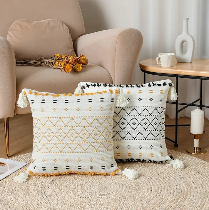 SatinCiel Boho Cushion Cover - Tufted Design