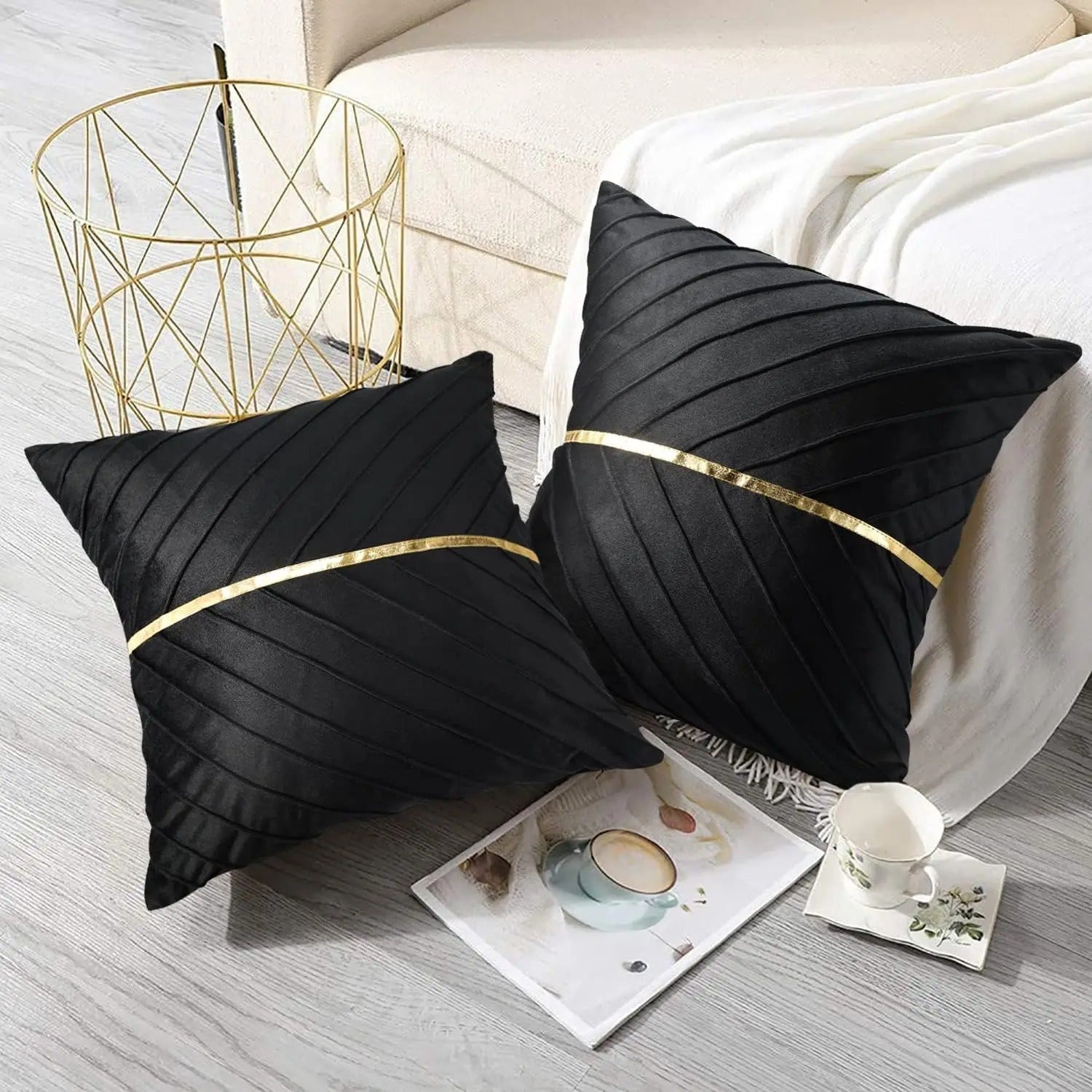 Noir Elegance Cushion Cover - Gold Sequin Velvet