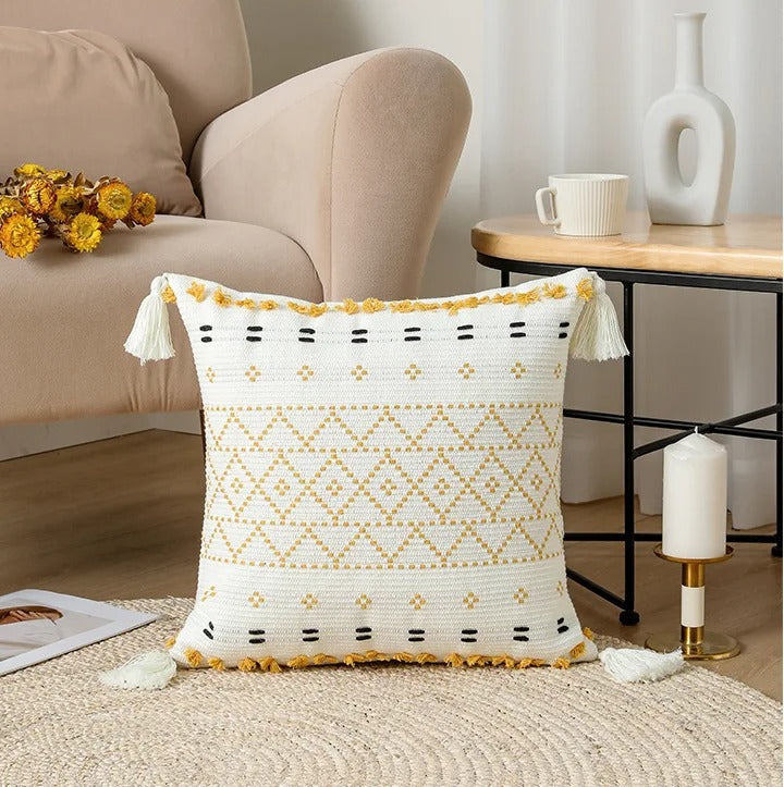 SatinCiel Boho Cushion Cover - Tufted Design