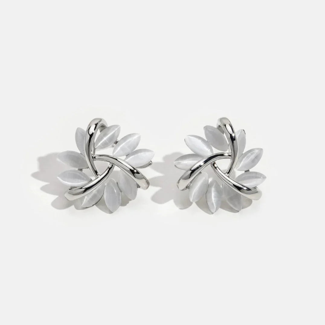 Amara - Gold Flower Stud Earrings with Round Opals for Women