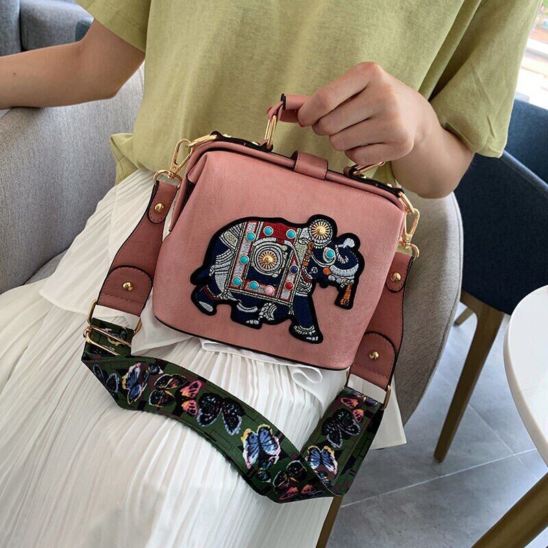 RoxyBag - Luxe Crossbody Bag with Embroidered Elephant Design