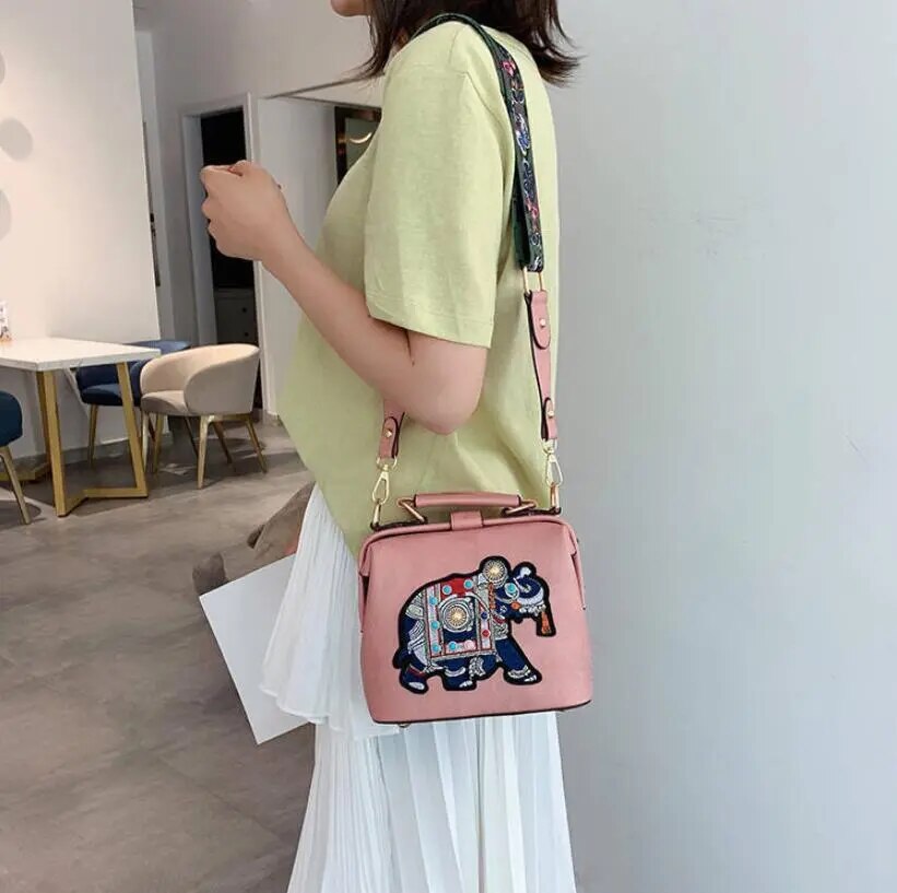 RoxyBag - Luxe Crossbody Bag with Embroidered Elephant Design