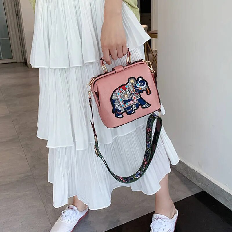 RoxyBag - Luxe Crossbody Bag with Embroidered Elephant Design