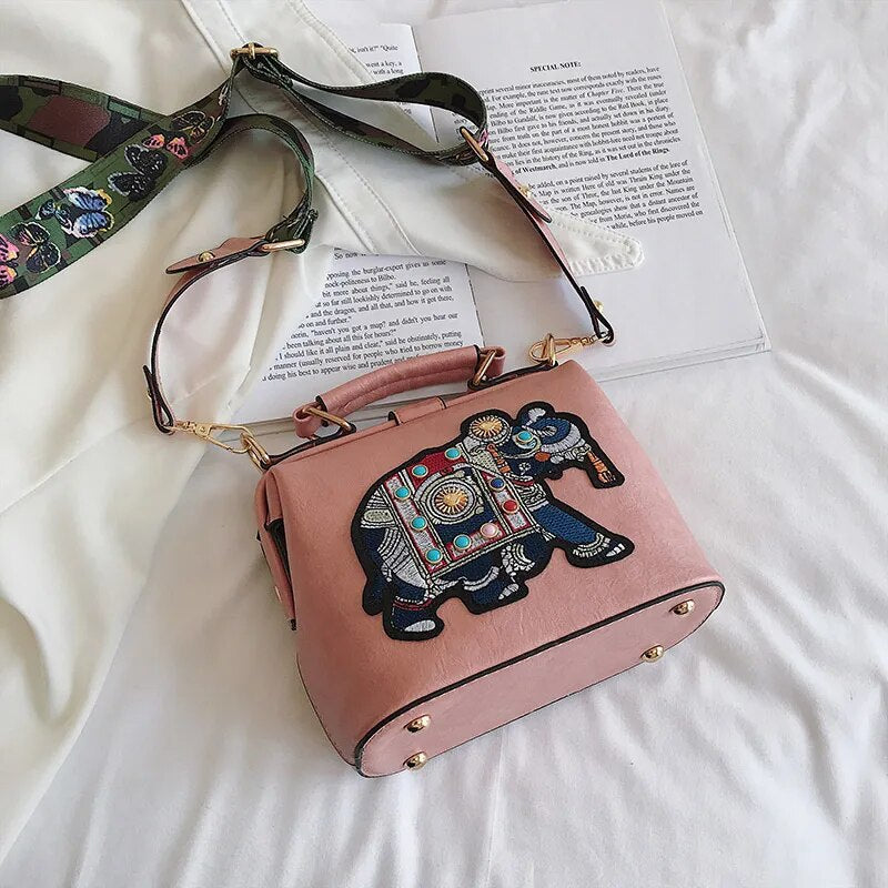 RoxyBag - Luxe Crossbody Bag with Embroidered Elephant Design