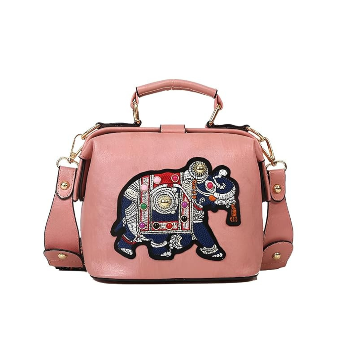 RoxyBag - Luxe Crossbody Bag with Embroidered Elephant Design