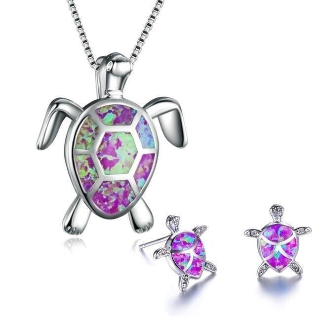 Marinella - Silver Sea Turtle Necklace & Earrings Set for Women