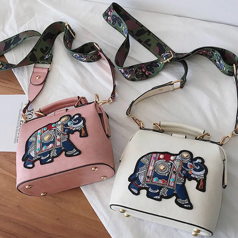 RoxyBag - Luxe Crossbody Bag with Embroidered Elephant Design
