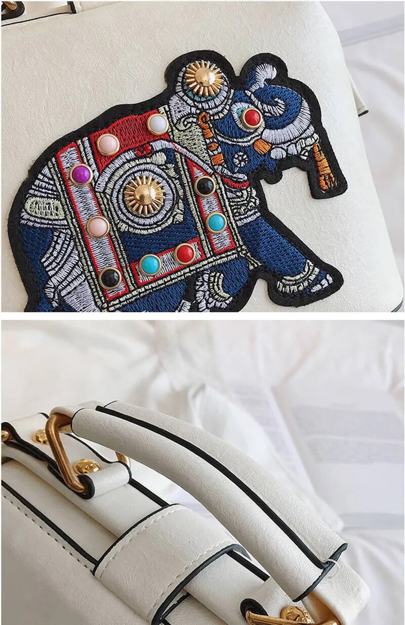 RoxyBag - Luxe Crossbody Bag with Embroidered Elephant Design