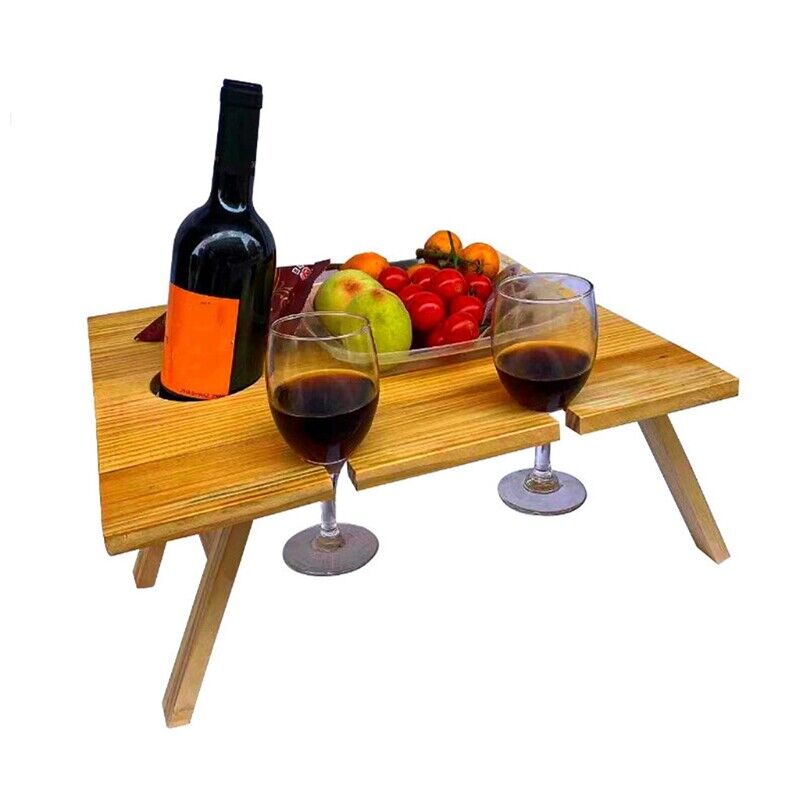 Wooden Wine Rack Table - Portable Folding Outdoor Wine Holder