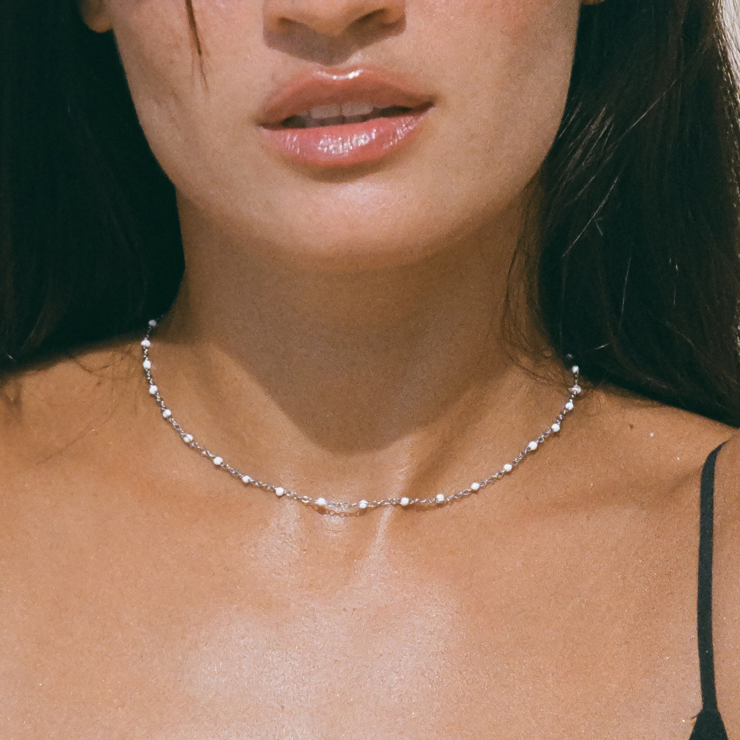 Aurielle - White Enamel Bead Choker for Women