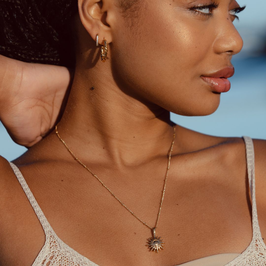 Solara - Gold Sun Pendant Necklace with Adjustable Chain