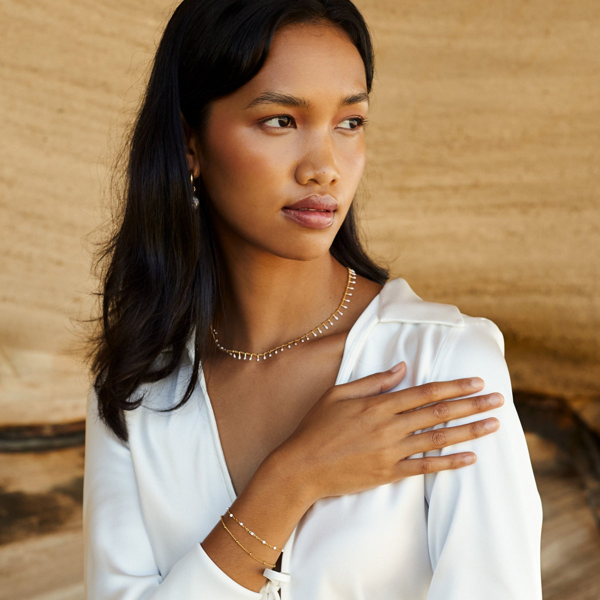 Liora Double Beaded Bracelet - Elegant White Bracelet for Women