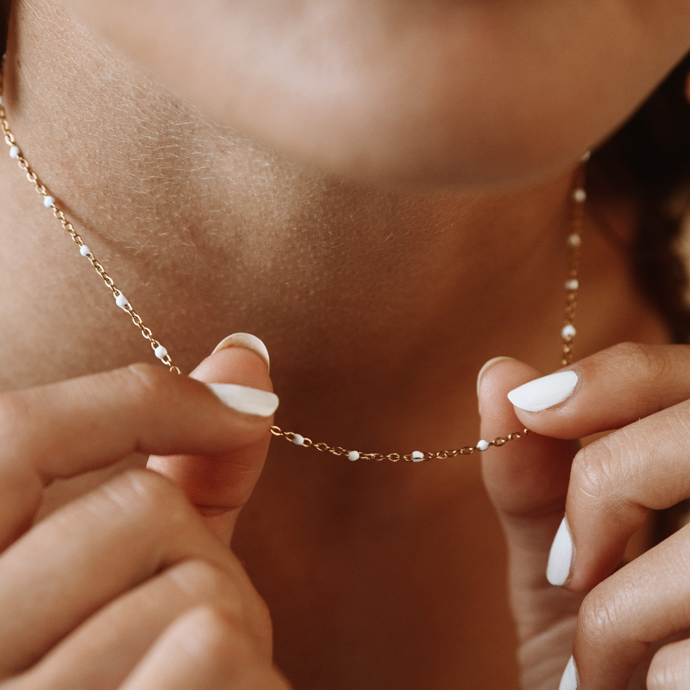 Aurielle - White Enamel Bead Choker for Women