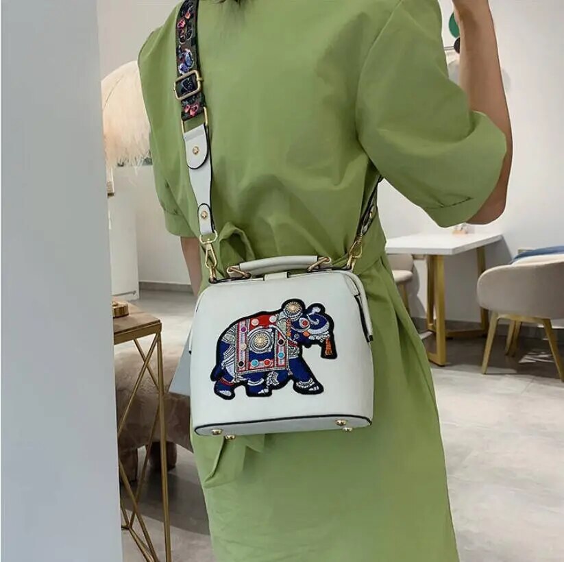 RoxyBag - Luxe Crossbody Bag with Embroidered Elephant Design