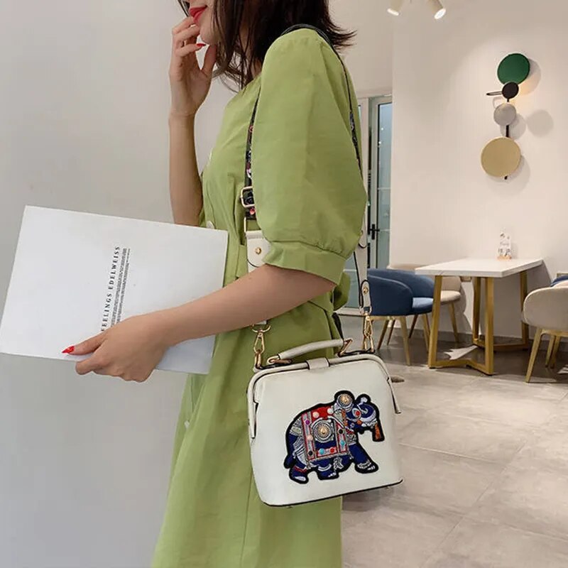 RoxyBag - Luxe Crossbody Bag with Embroidered Elephant Design