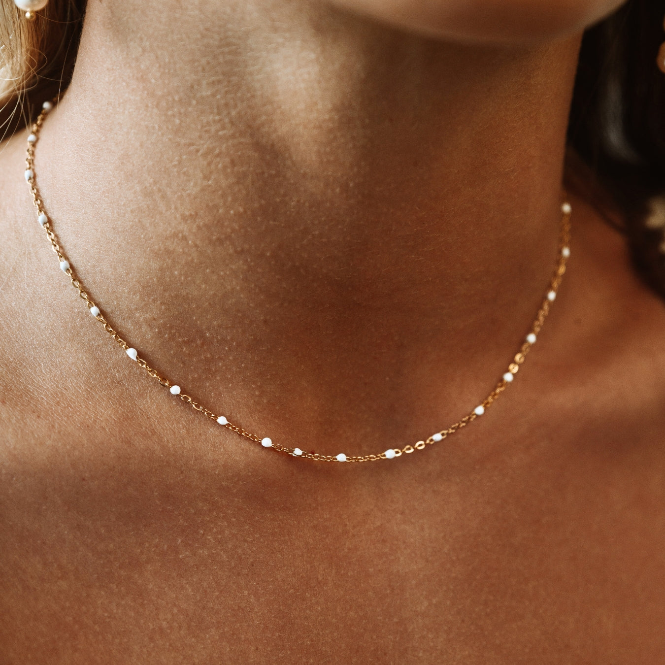 Aurielle - White Enamel Bead Choker for Women
