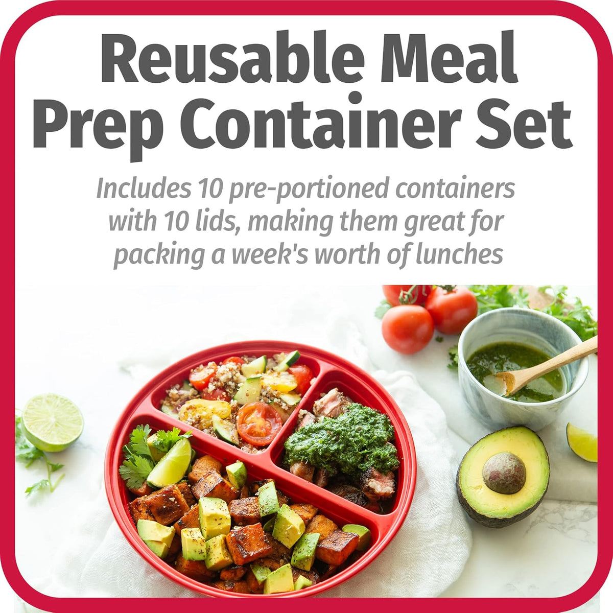 FreshPrep - BPA-Free 3-Compartment Meal Prep Containers Set of 10
