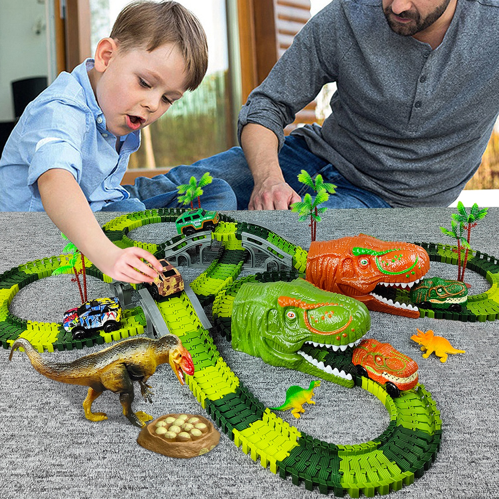 DinoExpress Train Set - Buildable Dinosaur Track Playset for Kids