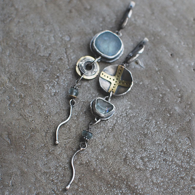 Elias - Blue Stone Cross Earrings