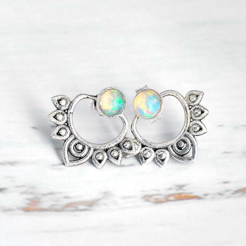 Sophia - Natural Opal Lotus Earrings for Women