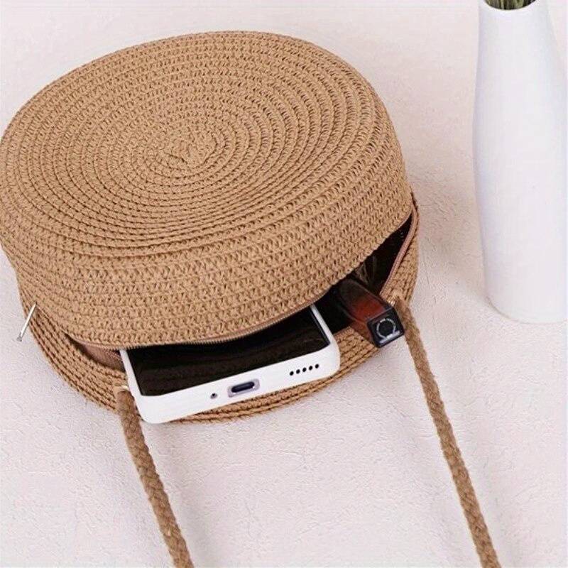 BellaRound Bag - Round Straw Shoulder Bag for Summer