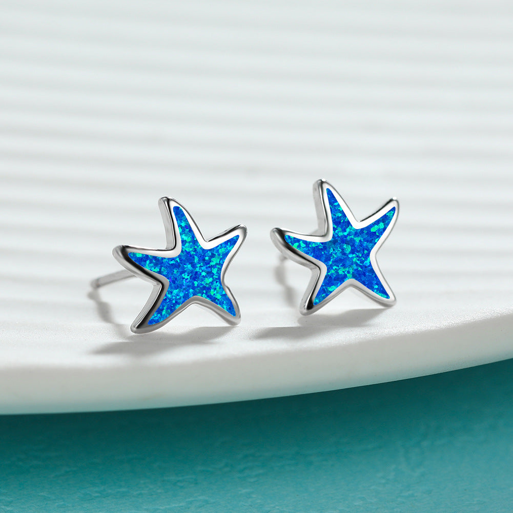 Blue Opal - Starfish Earrings for Women