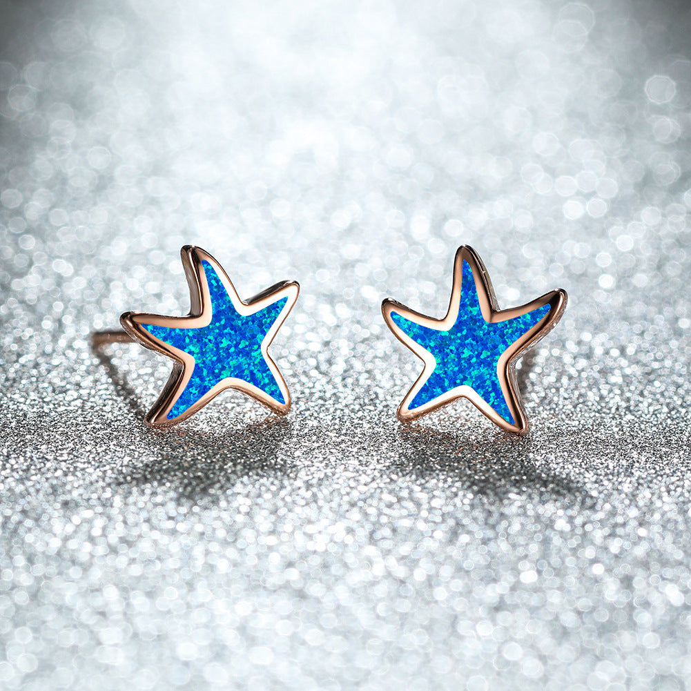 Blue Opal - Starfish Earrings for Women
