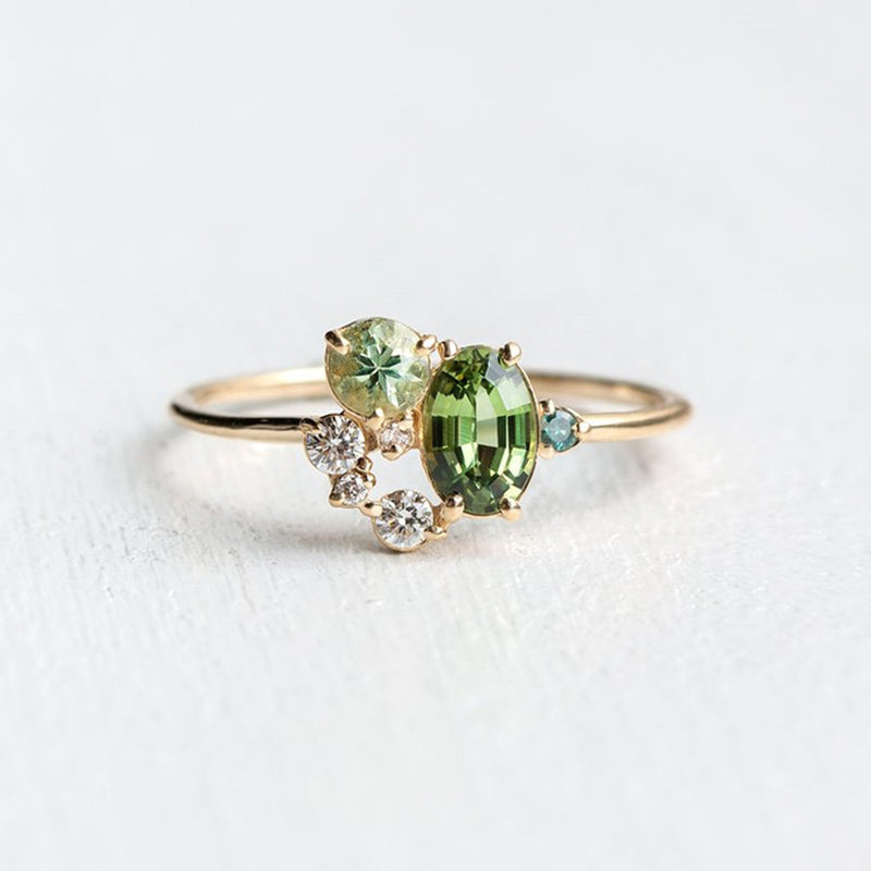 Selene - Natural Peridot & Zircon Ring for Women