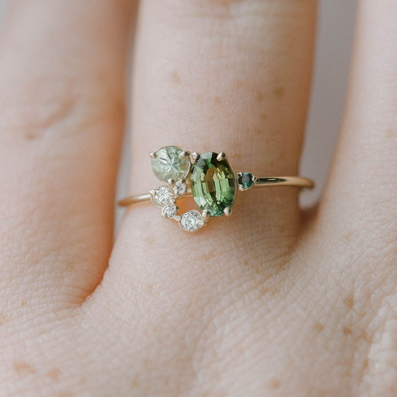 Selene - Natural Peridot & Zircon Ring for Women