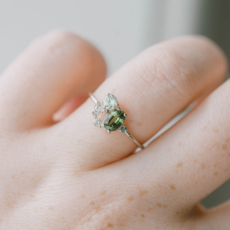 Selene - Natural Peridot & Zircon Ring for Women
