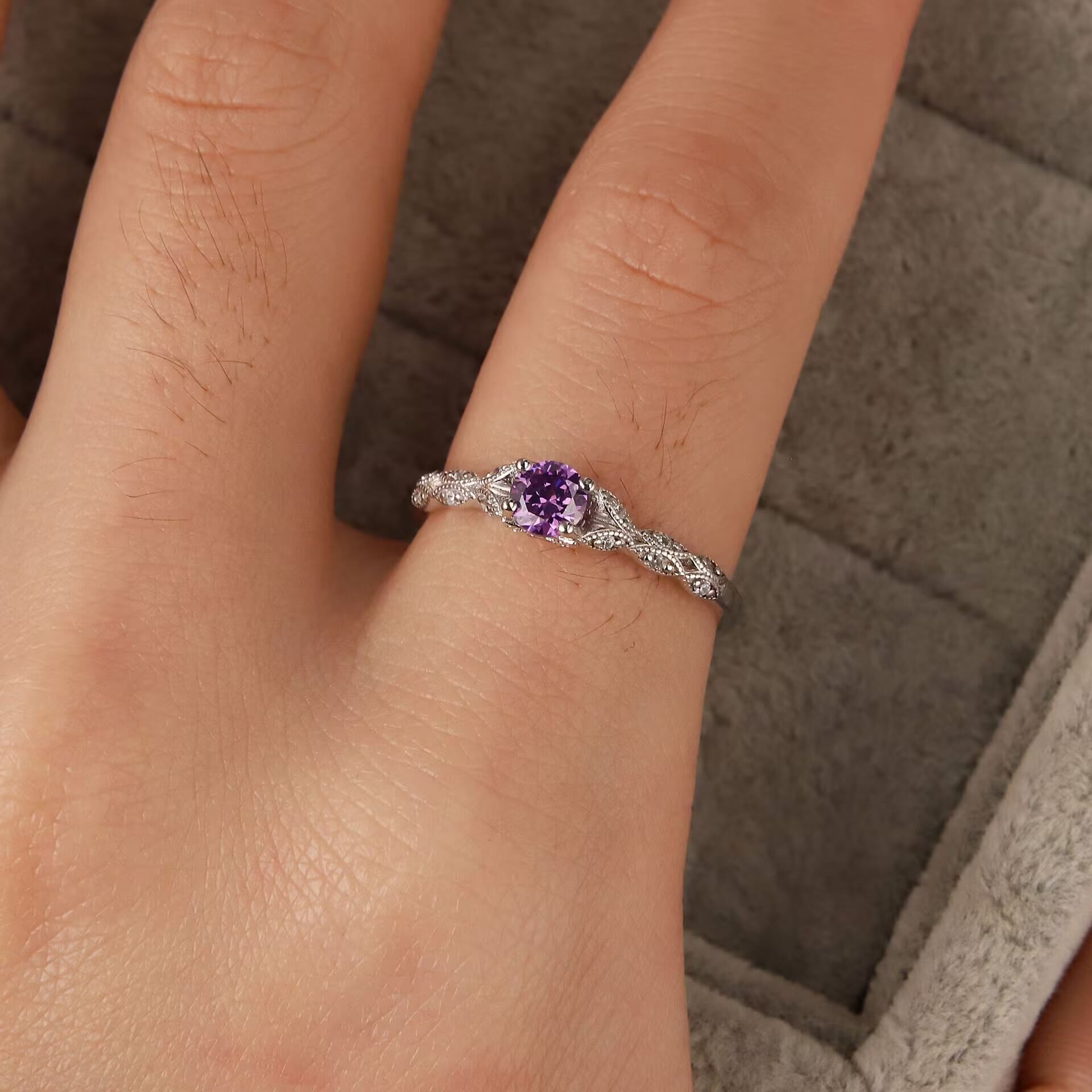 Nova - Minimalist Amethyst & Zirconia Ring for Women