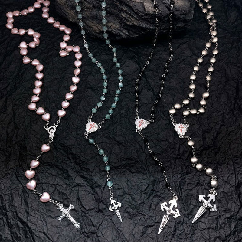 Elara - Heart Cat Eye Rosary Necklace for Women