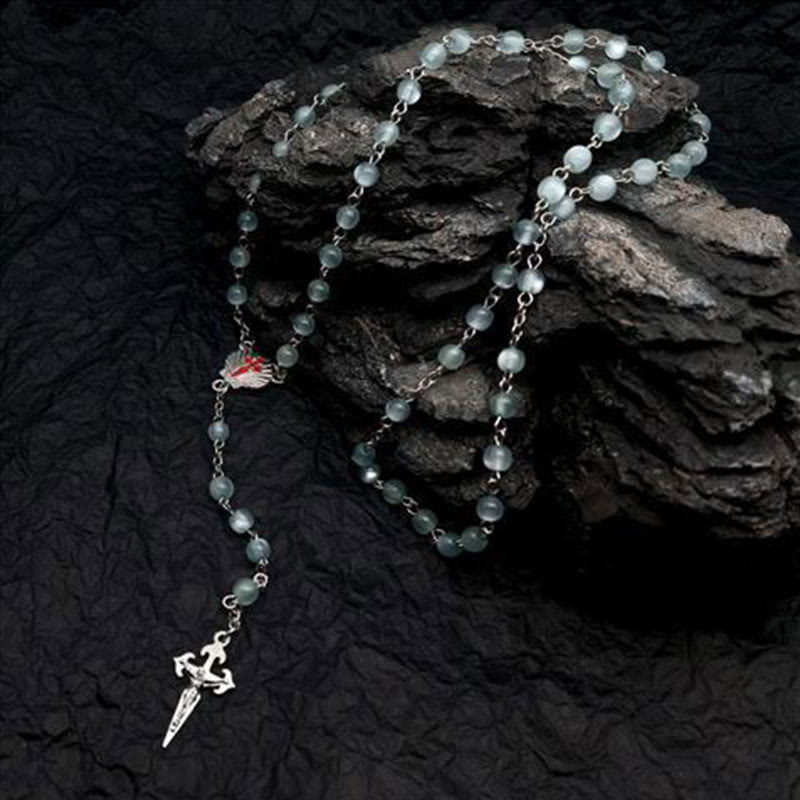 Elara - Heart Cat Eye Rosary Necklace for Women