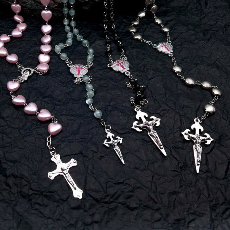 Elara - Heart Cat Eye Rosary Necklace for Women