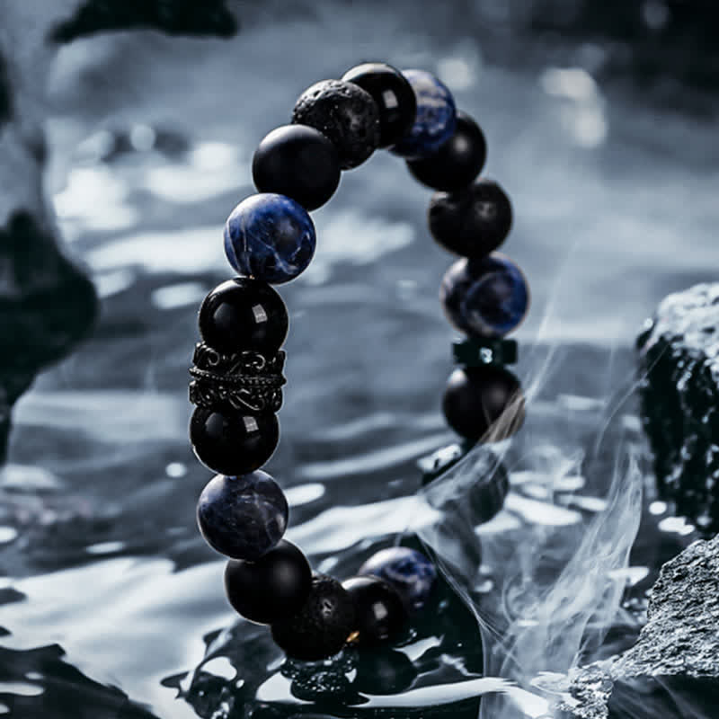 Ragnar Lord - Black Warrior Natural Crystal Beaded Bracelet for Men