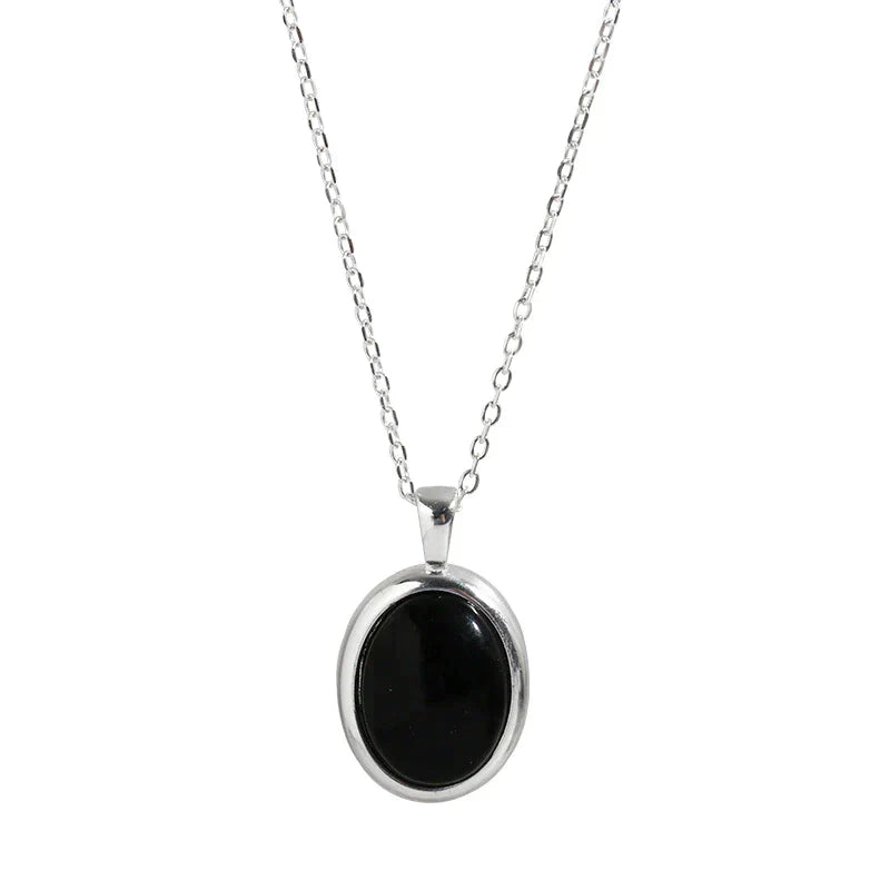Black Opal Necklace - Bold Minimalist Statement Pendant