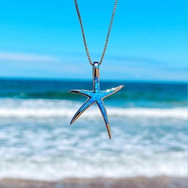 Maris Blue Opal Starfish Necklace - Ocean Silver