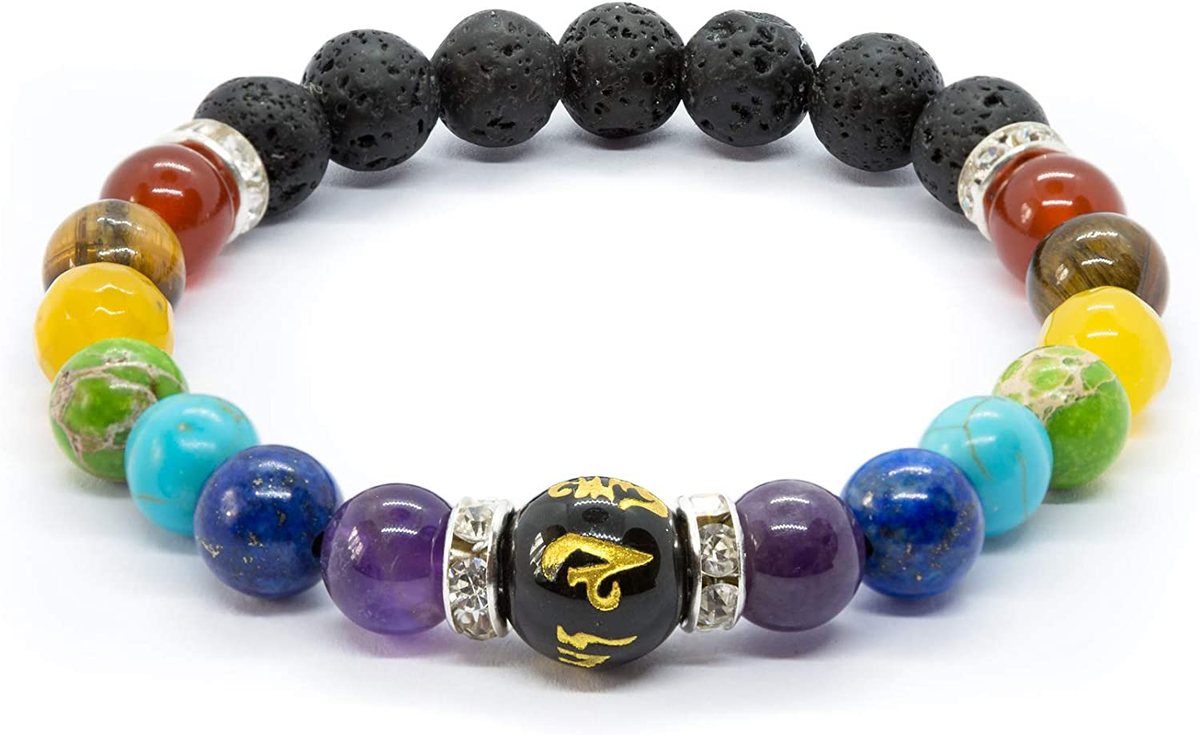 Chakra Healing Crystal Bracelet - Natural Lava Stone for Balance and Wellbeing