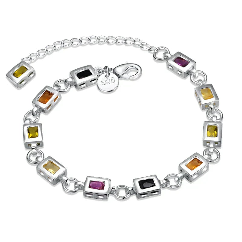 Multicolor Zircon Bracelet - Adjustable Sterling Silver Statement Piece