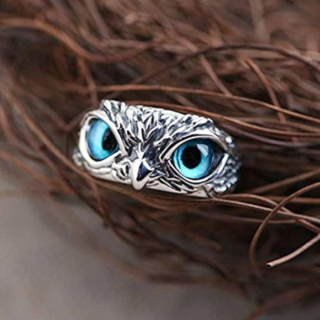 Ophelia Owl Charm Ring - Adjustable Silver Opal Ring