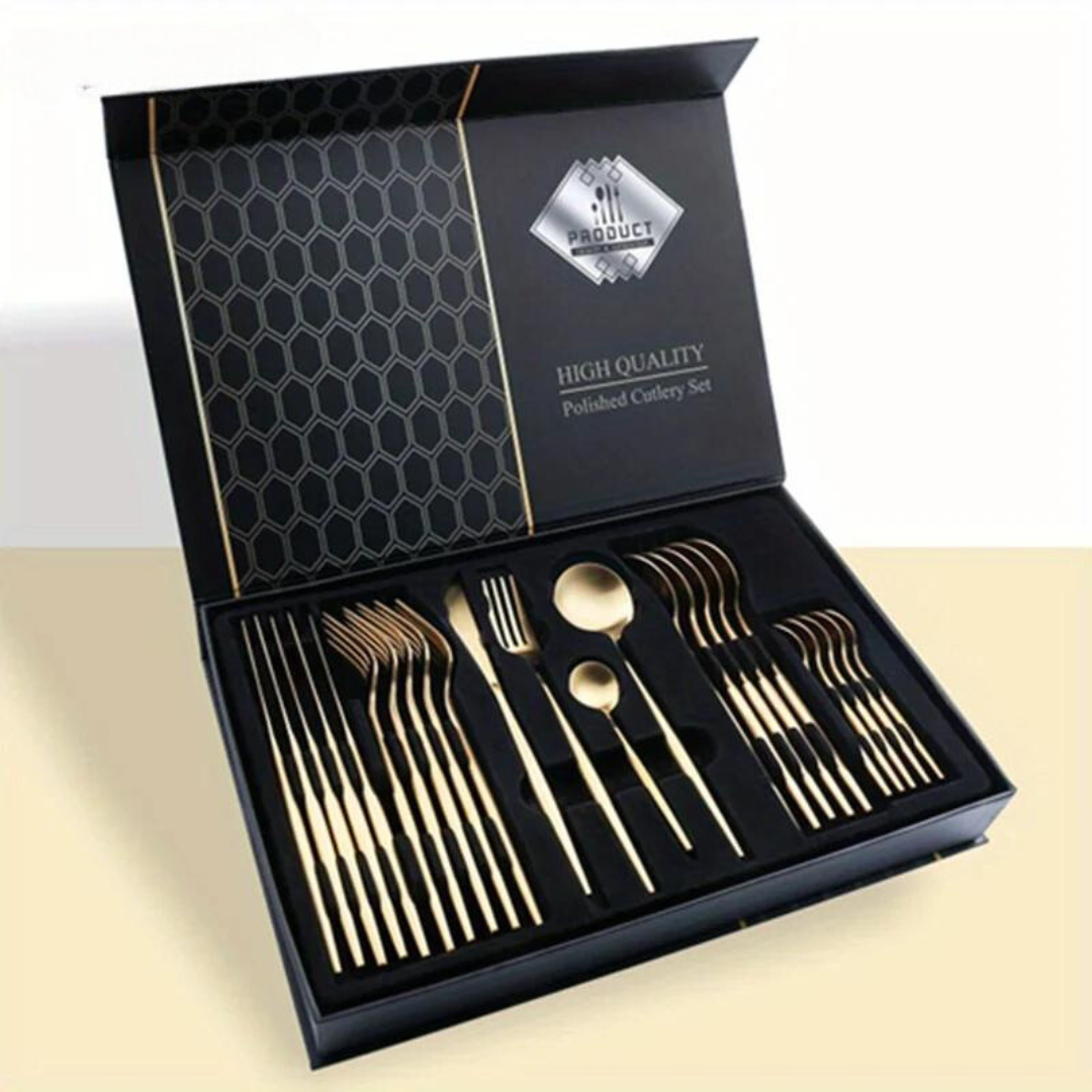 Gold Cutlery Set - 24-Piece Festive Dining