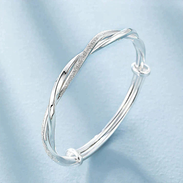 Twisted Silver Bangle - Adjustable 925 Sterling Silver Bracelet